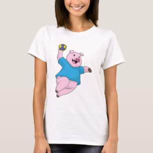 Pig as Handball player with Handball T-Shirt