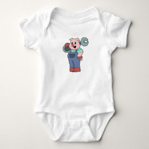 Pig as Mechanic with Wrench Baby Bodysuit
