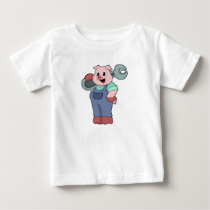Pig as Mechanic with Wrench Baby T-Shirt