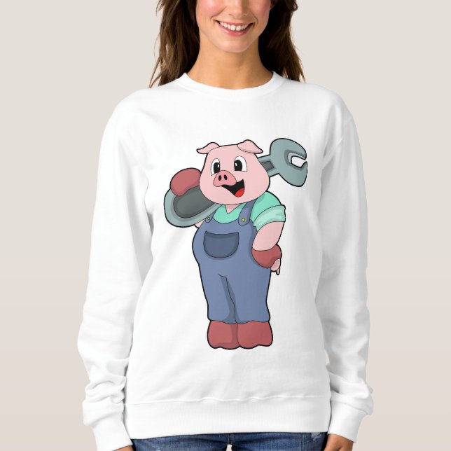 Pig as Mechanic with Wrench Sweatshirt (Front)