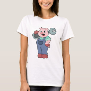 Pig as Mechanic with Wrench T-Shirt