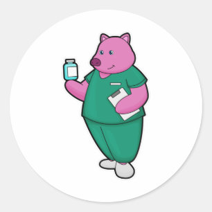 Pig as Nurse with Medicine Classic Round Sticker