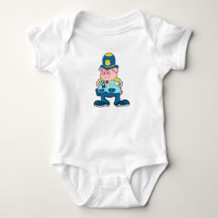 Pig as Police officer with Police Uniform & Hat Baby Bodysuit