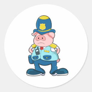 Pig as Police officer with Police Uniform & Hat Classic Round Sticker