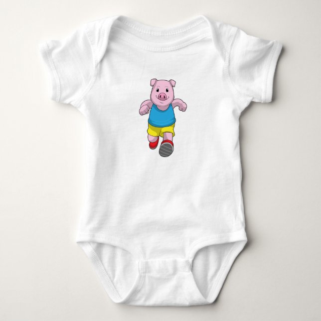 Pig as Runner at Running Baby Bodysuit (Front)