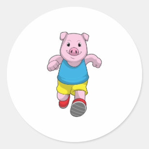 Pig as Runner at Running Classic Round Sticker