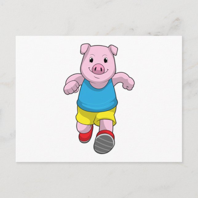 Pig as Runner at Running Postcard (Front)