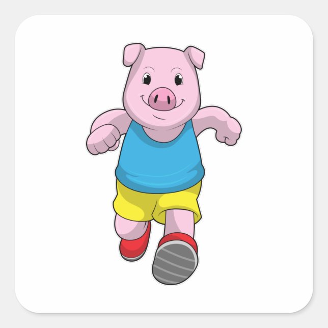 Pig as Runner at Running Square Sticker (Front)