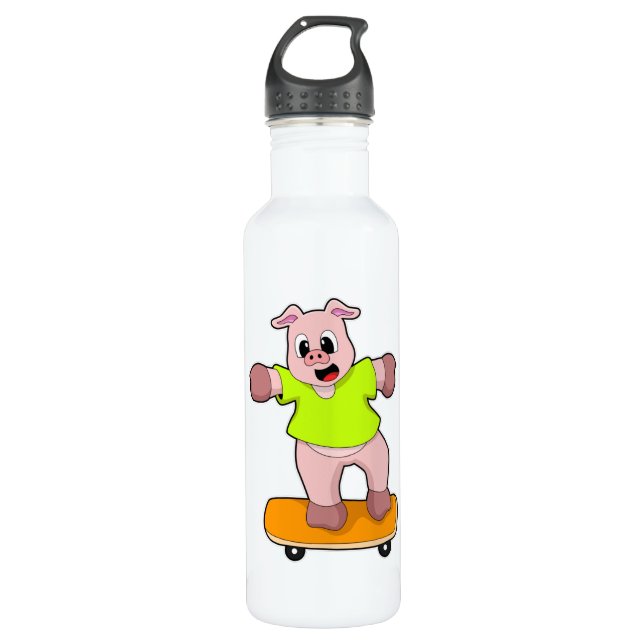 Pig as Skater on Skateboard 710 Ml Water Bottle (Front)