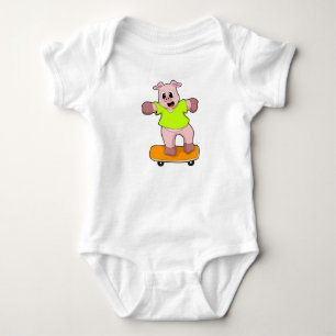 Pig as Skater on Skateboard Baby Bodysuit
