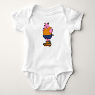 Pig as Skater with Inline skates Baby Bodysuit