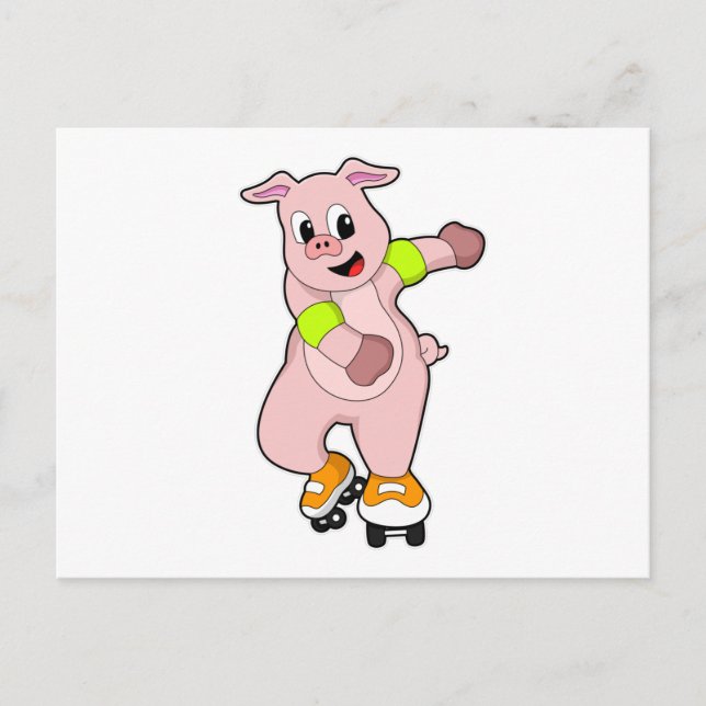 Pig as Skater with Inline skates Postcard (Front)