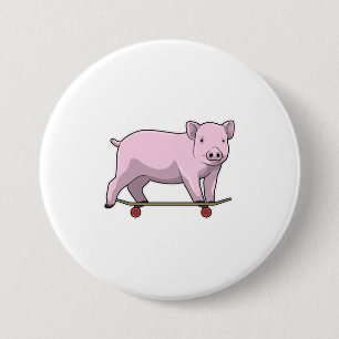 Pig as Skater with Skateboard 7.5 Cm Round Badge