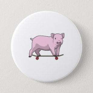 Pig as Skater with Skateboard 7.5 Cm Round Badge