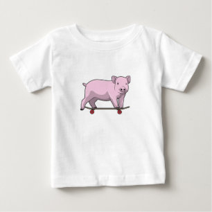 Pig as Skater with Skateboard Baby T-Shirt