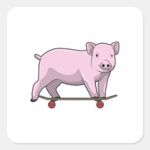 Pig as Skater with Skateboard Square Sticker