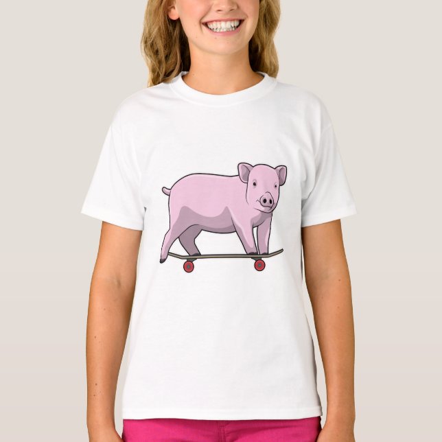 Pig as Skater with Skateboard T-Shirt (Front)