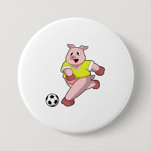 Pig as Soccer player with Soccer 7.5 Cm Round Badge