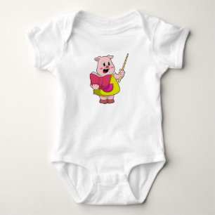 Pig as Teacher with Book Baby Bodysuit