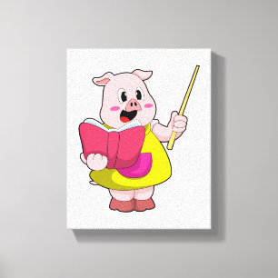 Pig as Teacher with Book Canvas Print