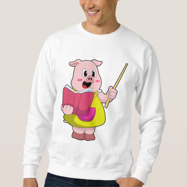 Pig as Teacher with Book Sweatshirt (Front)