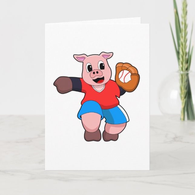 Pig at Baseball with Baseball glove Card (Front)