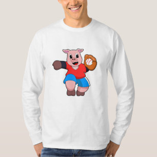 Pig at Baseball with Baseball glove T-Shirt
