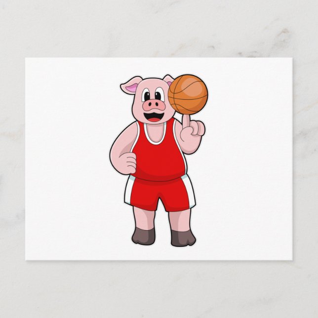 Pig at Basketball Sports Postcard (Front)
