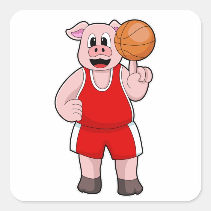 Pig at Basketball Sports Square Sticker Zazzle.co.uk