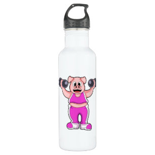 Pig at Bodybuilding with Dumbbells 710 Ml Water Bottle