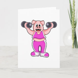 Pig at Bodybuilding with Dumbbells Card