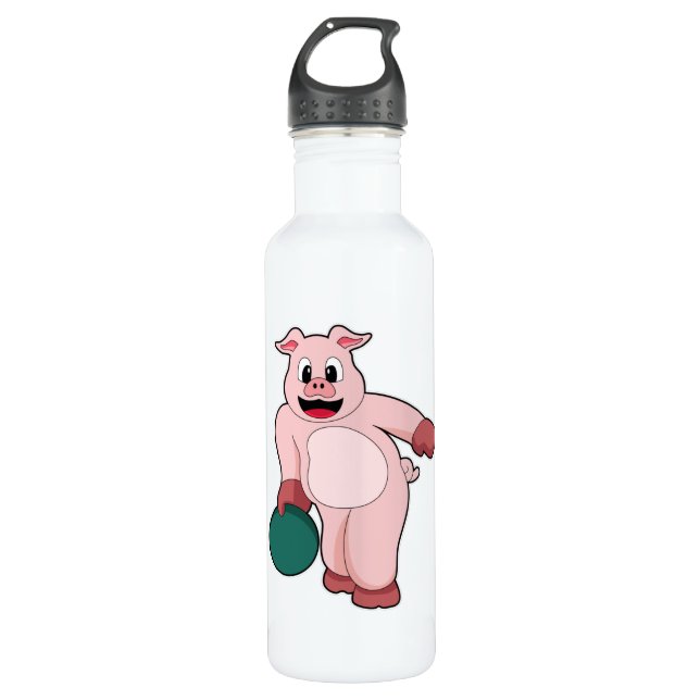 Pig at Bowling with Bowling ball 710 Ml Water Bottle (Front)