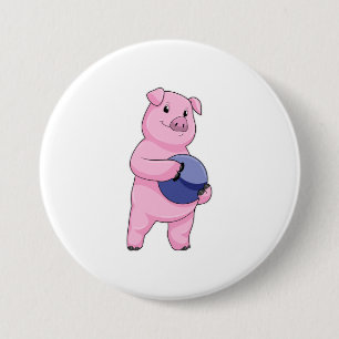 Pig at Bowling with Bowling ball 7.5 Cm Round Badge