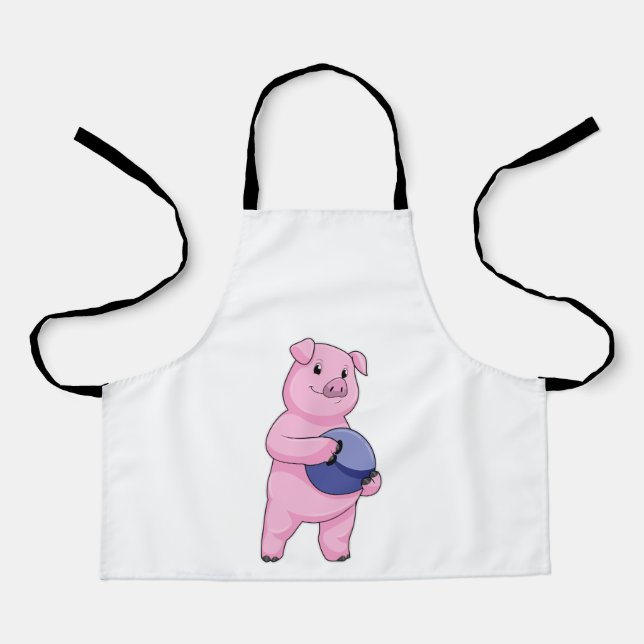 Pig at Bowling with Bowling ball Apron (Front)