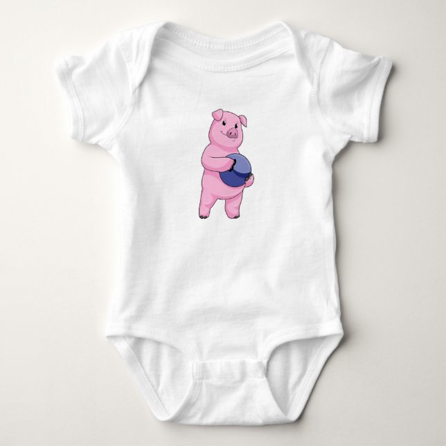 Pig at Bowling with Bowling ball Baby Bodysuit (Front)