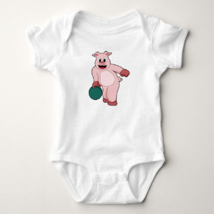 Pig at Bowling with Bowling ball Baby Bodysuit