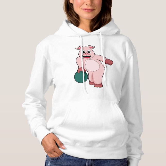 Pig at Bowling with Bowling ball Hoodie (Front)