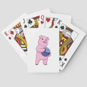 Pig at Bowling with Bowling ball Playing Cards