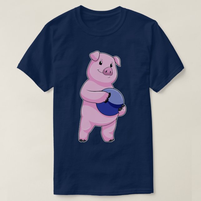 Pig at Bowling with Bowling ball T-Shirt (Design Front)