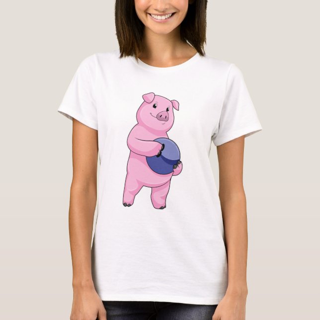 Pig at Bowling with Bowling ball T-Shirt (Front)