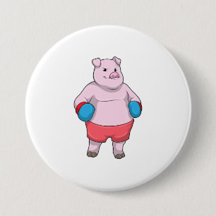 Pig at Boxing with Boxing gloves 7.5 Cm Round Badge