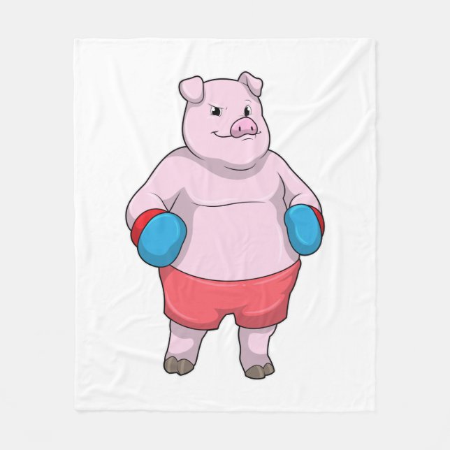 Pig at Boxing with Boxing gloves Fleece Blanket (Front)