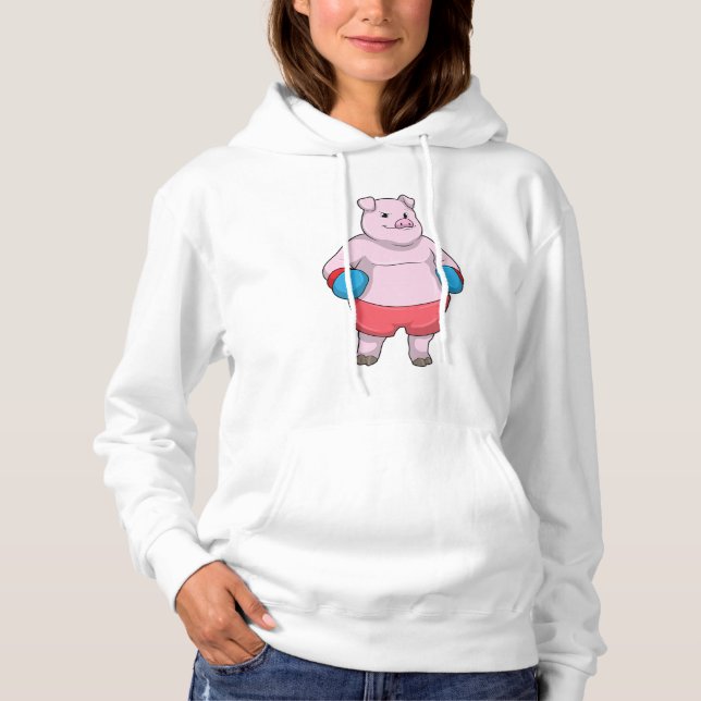 Pig at Boxing with Boxing gloves Hoodie (Front)