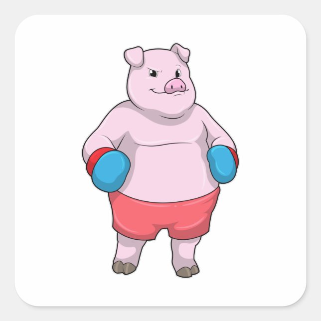 Pig at Boxing with Boxing gloves Square Sticker (Front)