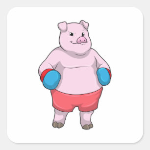 Pig at Boxing with Boxing gloves Square Sticker