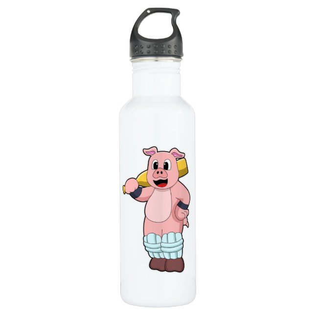 Pig at Cricket with Cricket bat 710 Ml Water Bottle (Front)