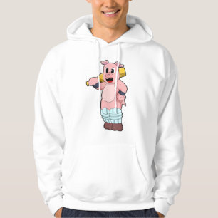 Pig at Cricket with Cricket bat Hoodie