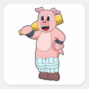 Pig at Cricket with Cricket bat Square Sticker