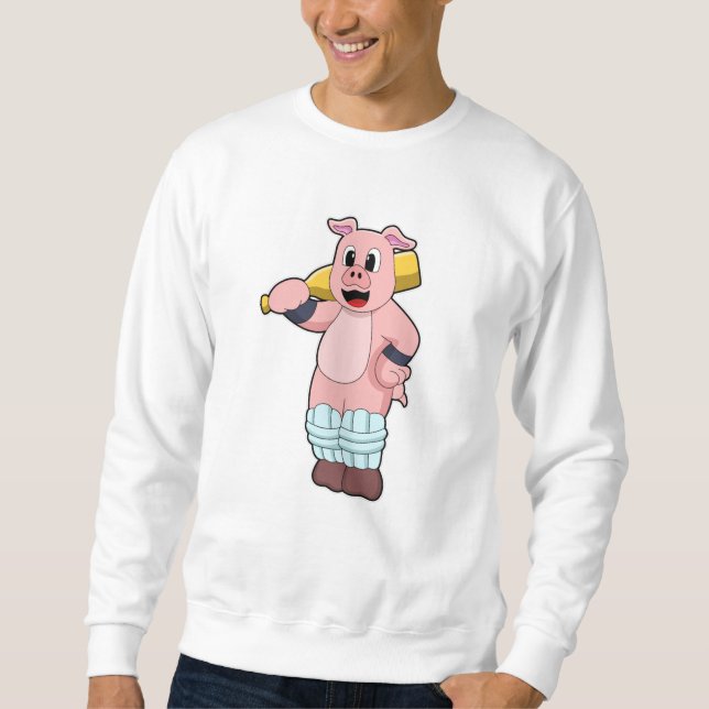 Pig at Cricket with Cricket bat Sweatshirt (Front)