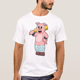 Pig at Cricket with Cricket bat T-Shirt